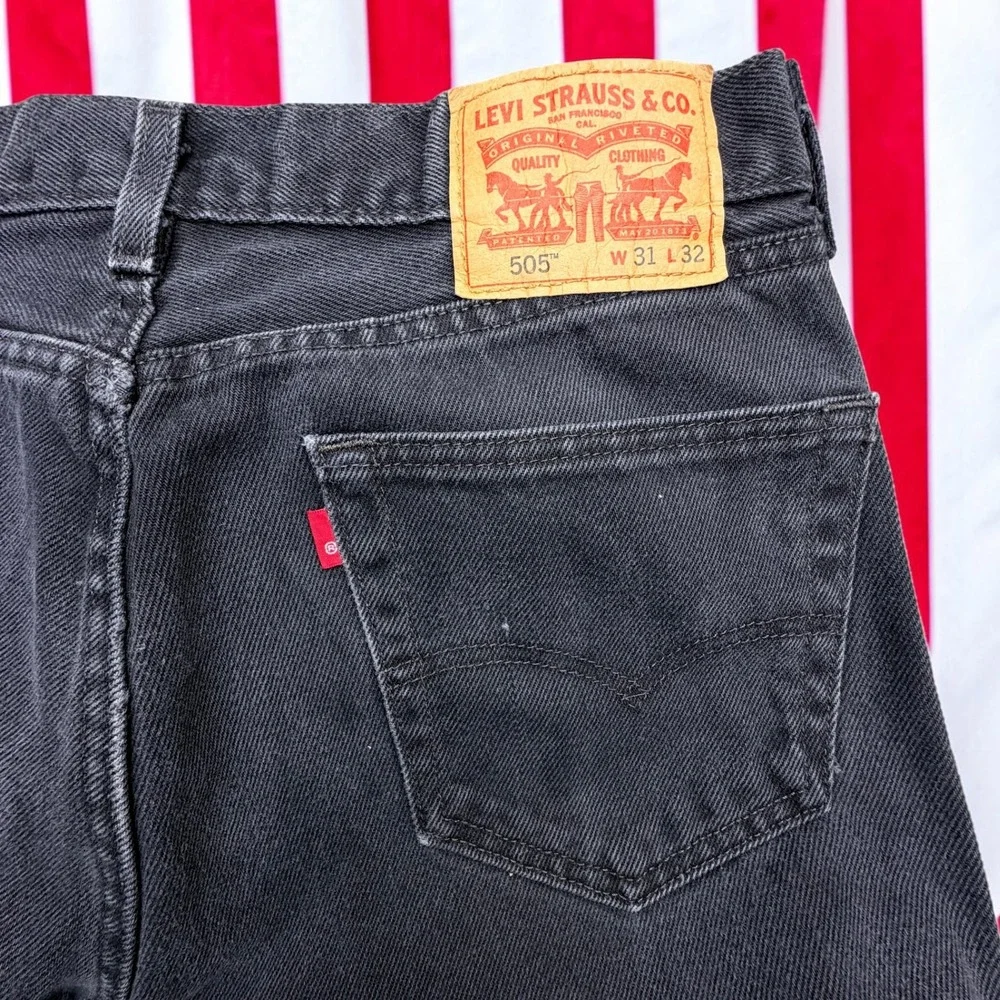 Levis 505 Regular Fit Jeans Mens 31x32 Faded Black Straight Leg Denim Pants